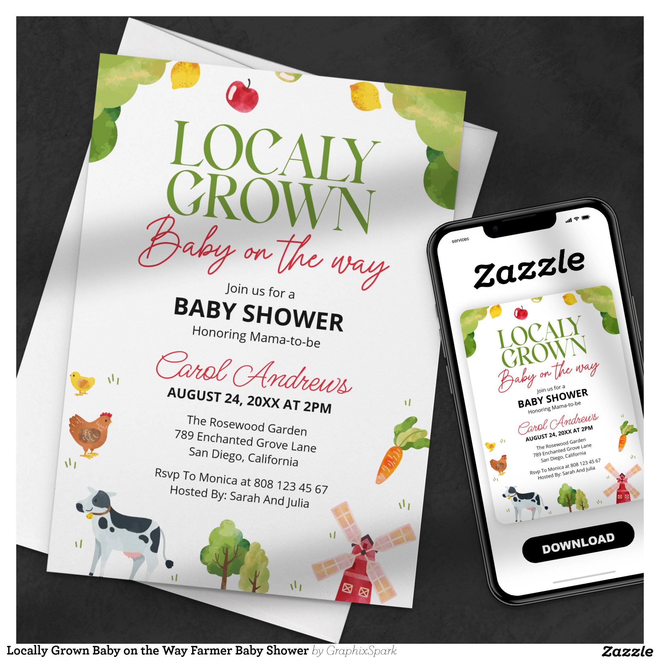 Locally Grown Baby on the Way Farmer Baby Shower Invitation