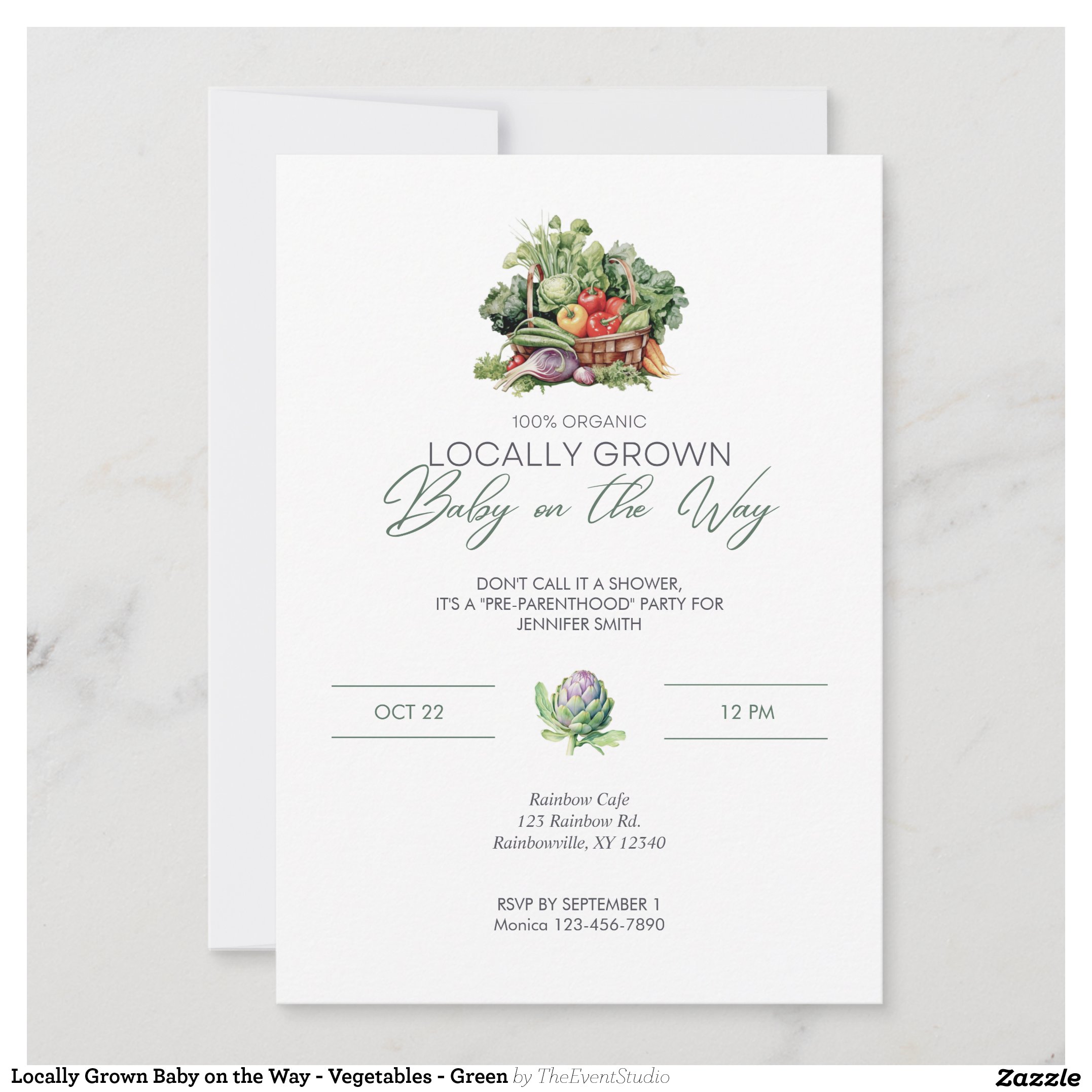 Locally Grown Baby on the Way - Vegetables - Green Invitation