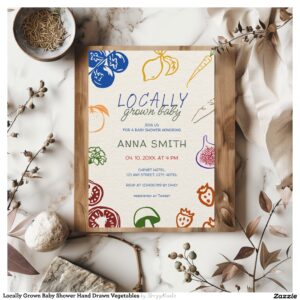 Locally Grown Baby Shower Hand Drawn Vegetables Invitation