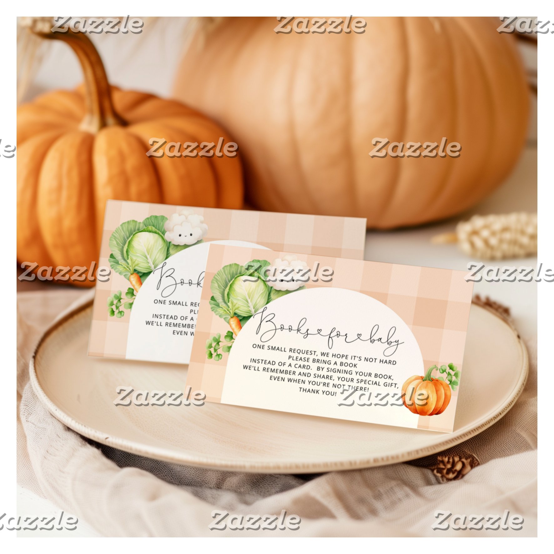 Locally grown fall pumpkin books for baby ticket enclosure card