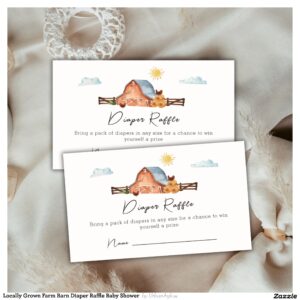 Locally Grown Farm Barn Diaper Raffle Baby Shower Enclosure Card