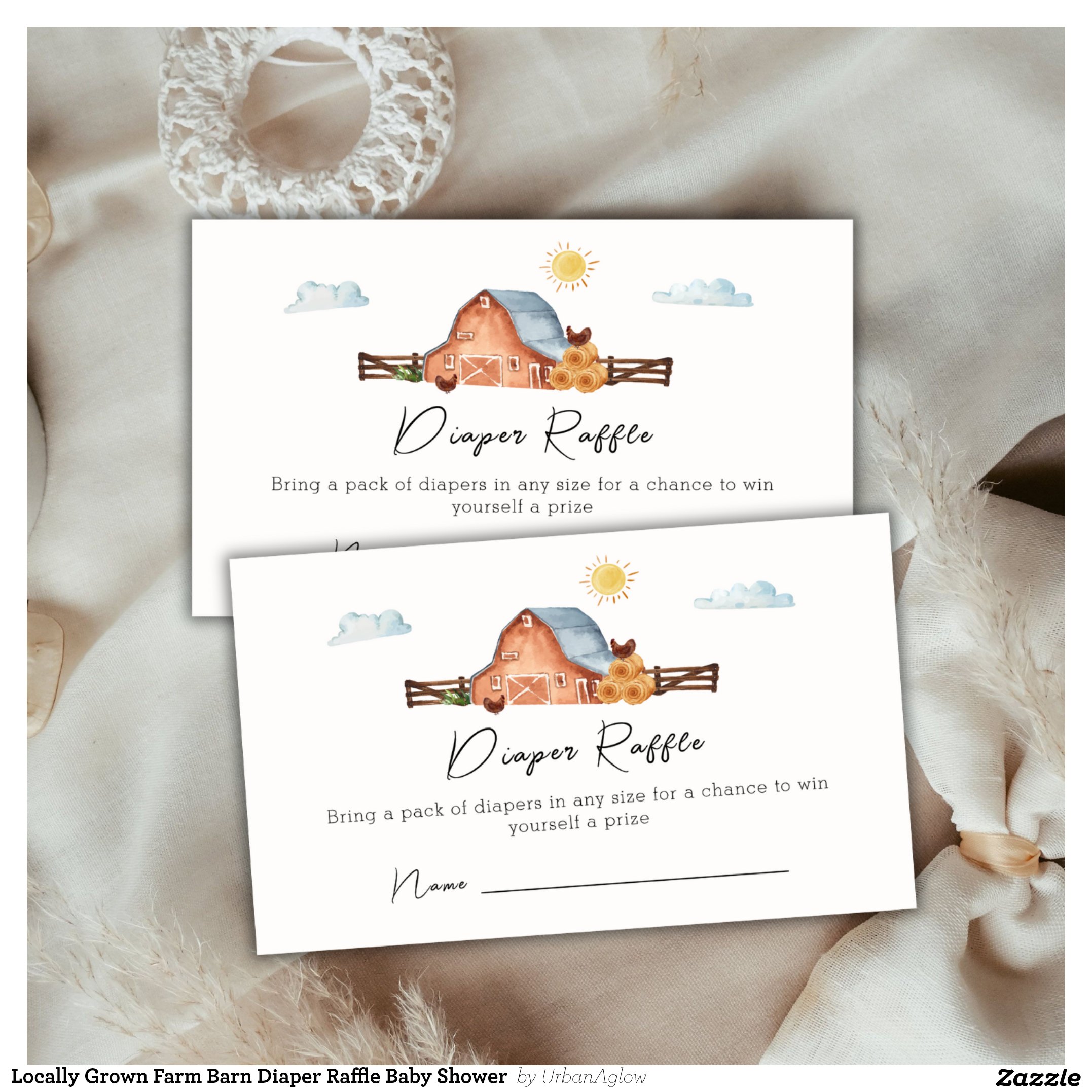 Locally Grown Farm Barn Diaper Raffle Baby Shower Enclosure Card