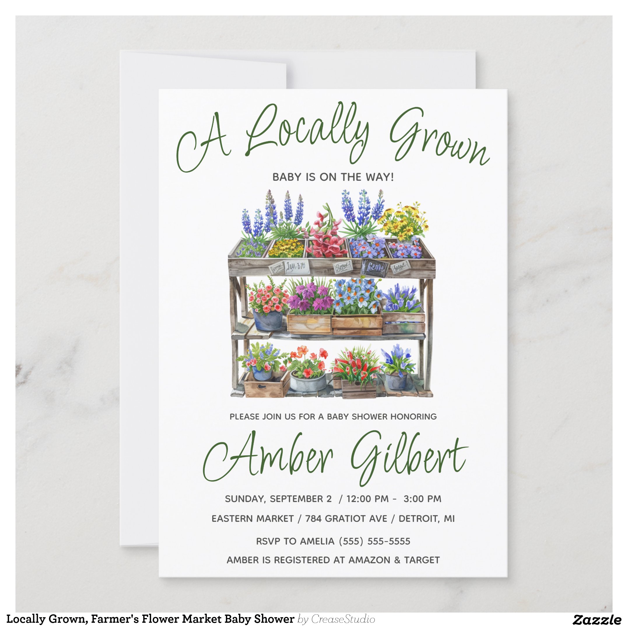 Locally Grown, Farmer's Flower Market Baby Shower Invitation