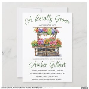 Locally Grown, Farmer's Flower Market Baby Shower Invitation