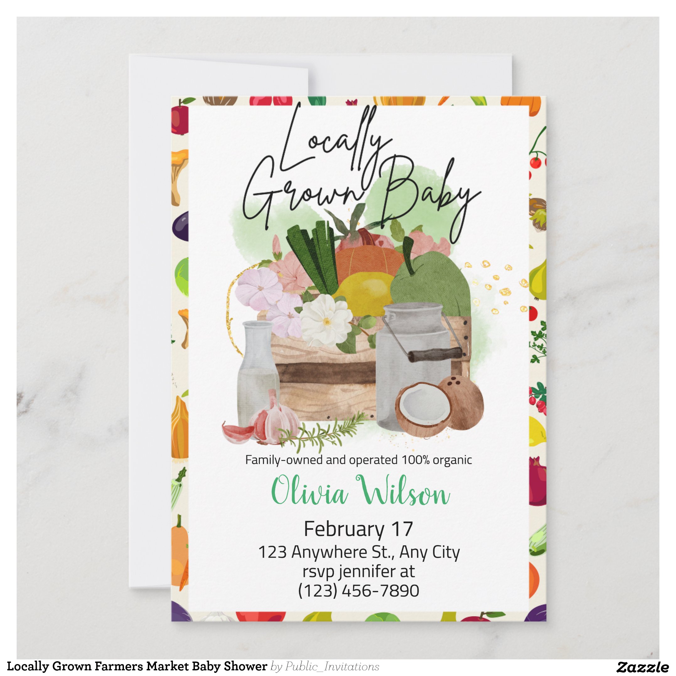 Locally Grown Farmers Market Baby Shower Invitation