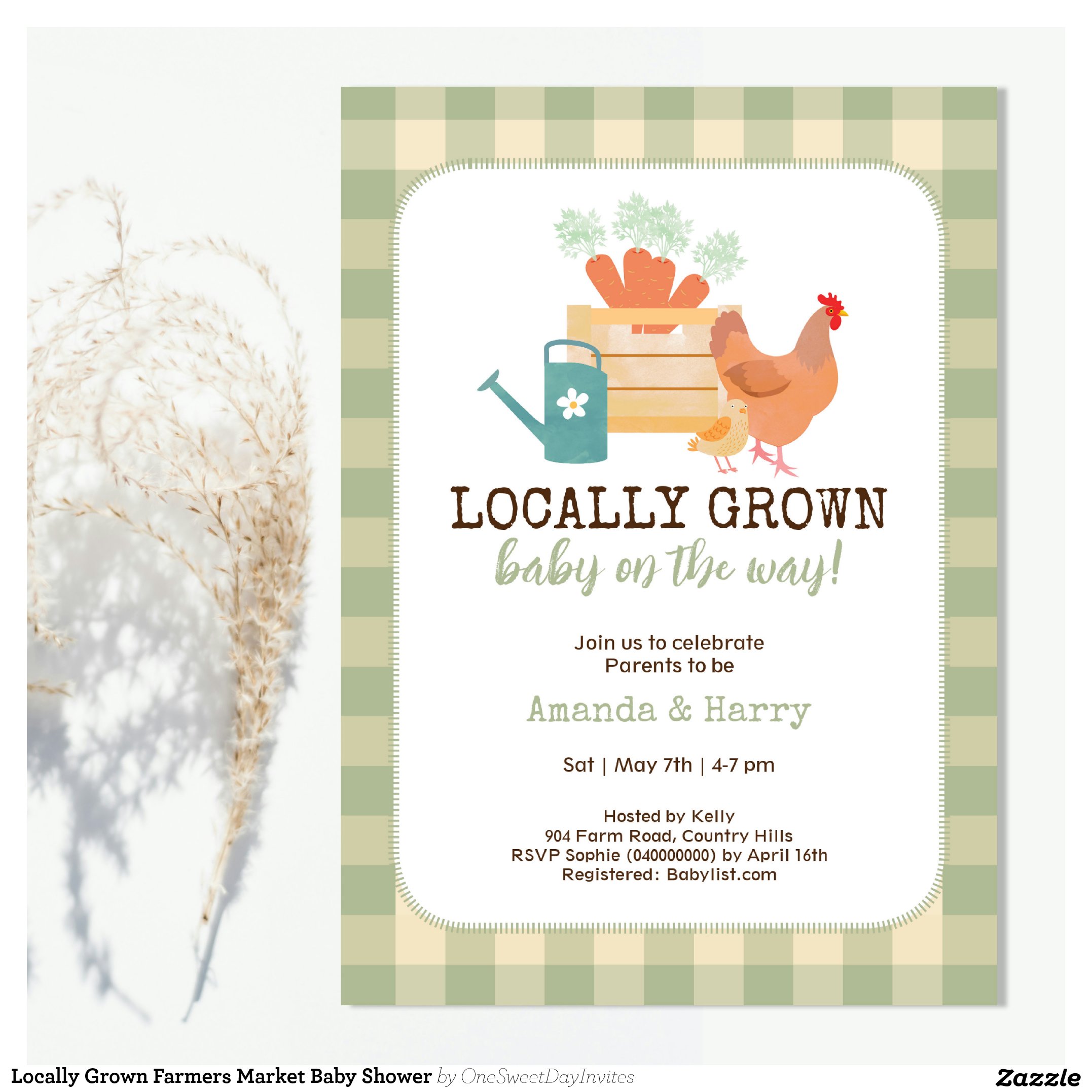 Locally Grown Farmers Market Baby Shower Invitation