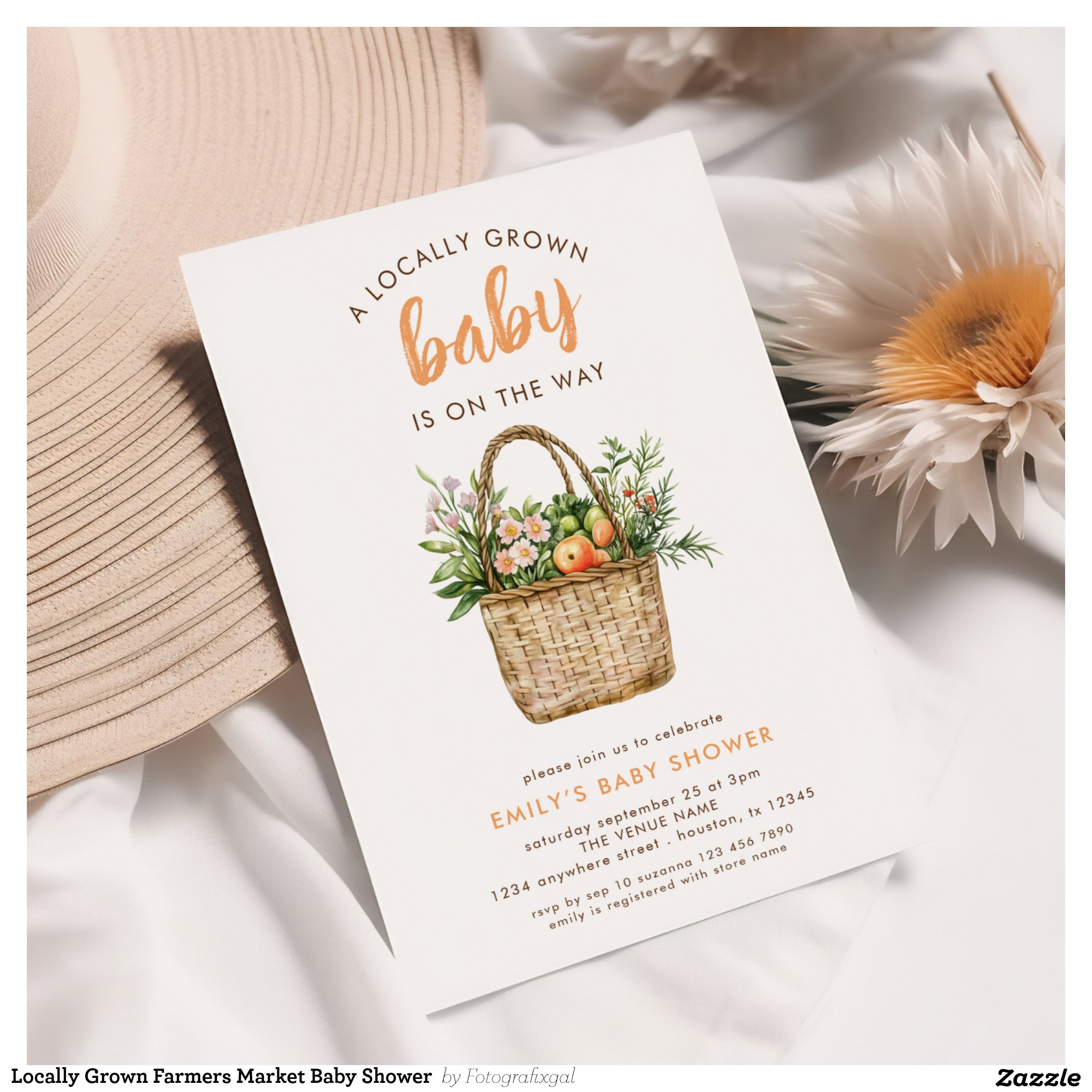 Locally Grown Farmers Market Baby Shower Invitation