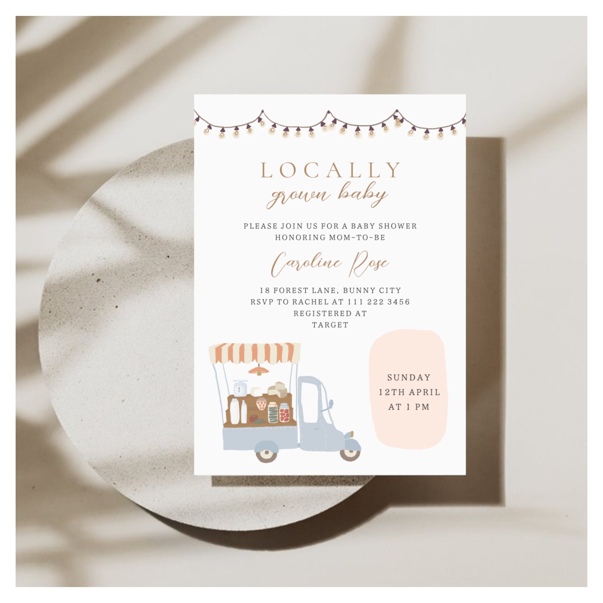 Locally Grown Farmer's Market Baby Shower Invitation