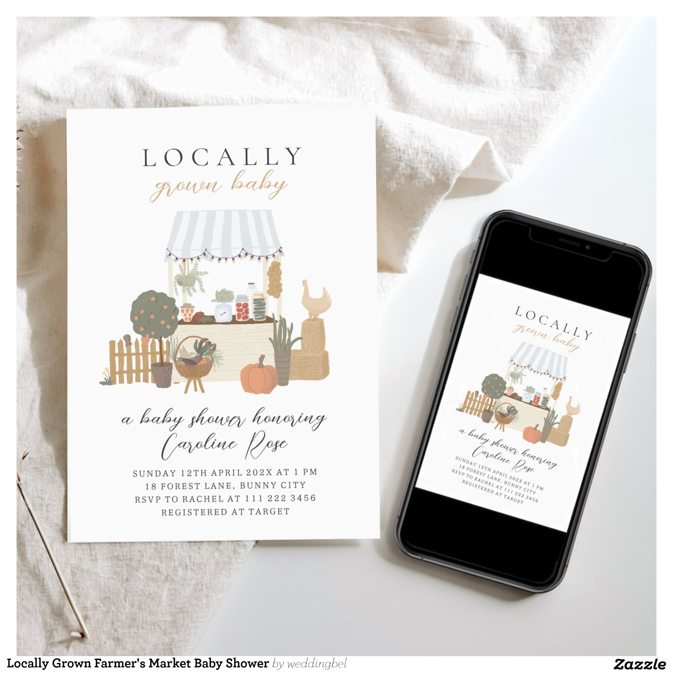 Locally Grown Farmer's Market Baby Shower Invitation