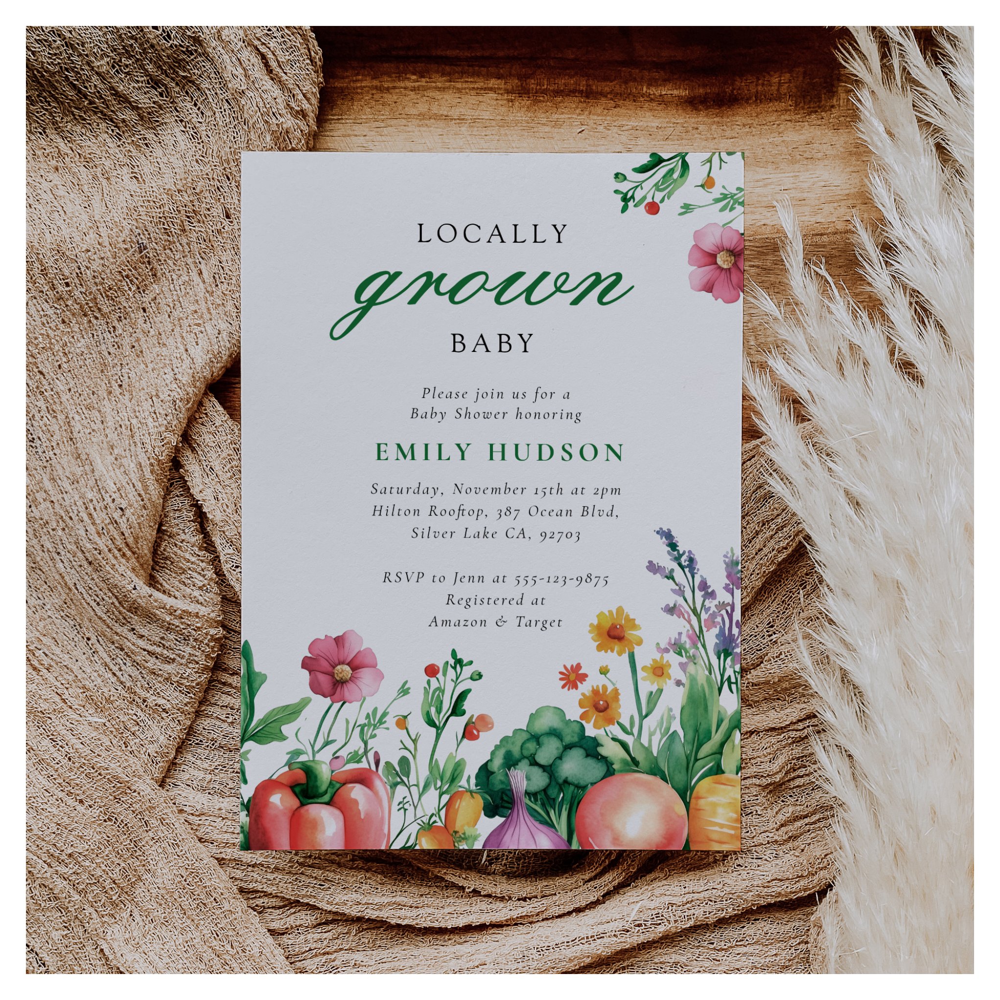 Locally Grown Farmers Market Baby Shower Invitation