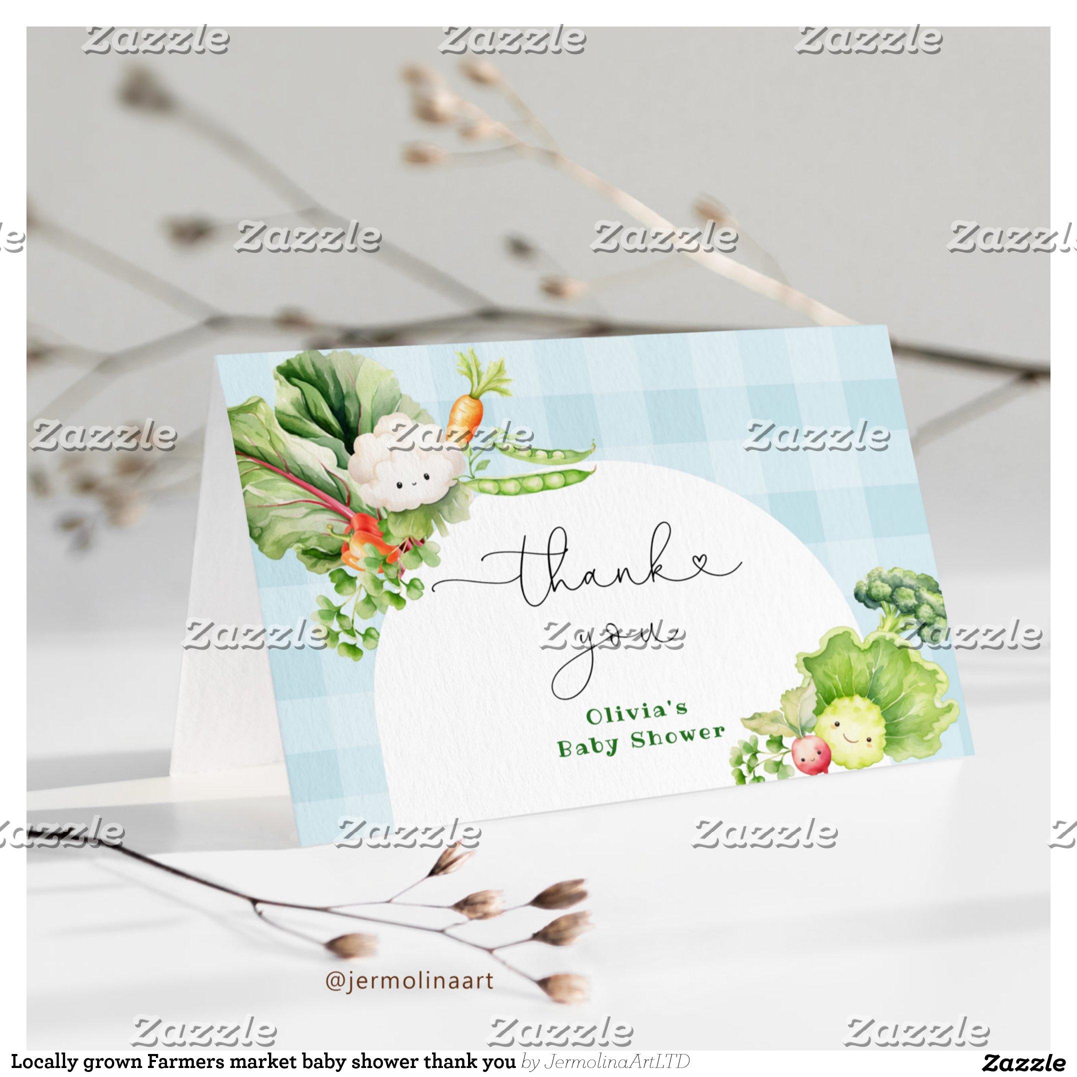 Locally grown Farmers market baby shower thank you