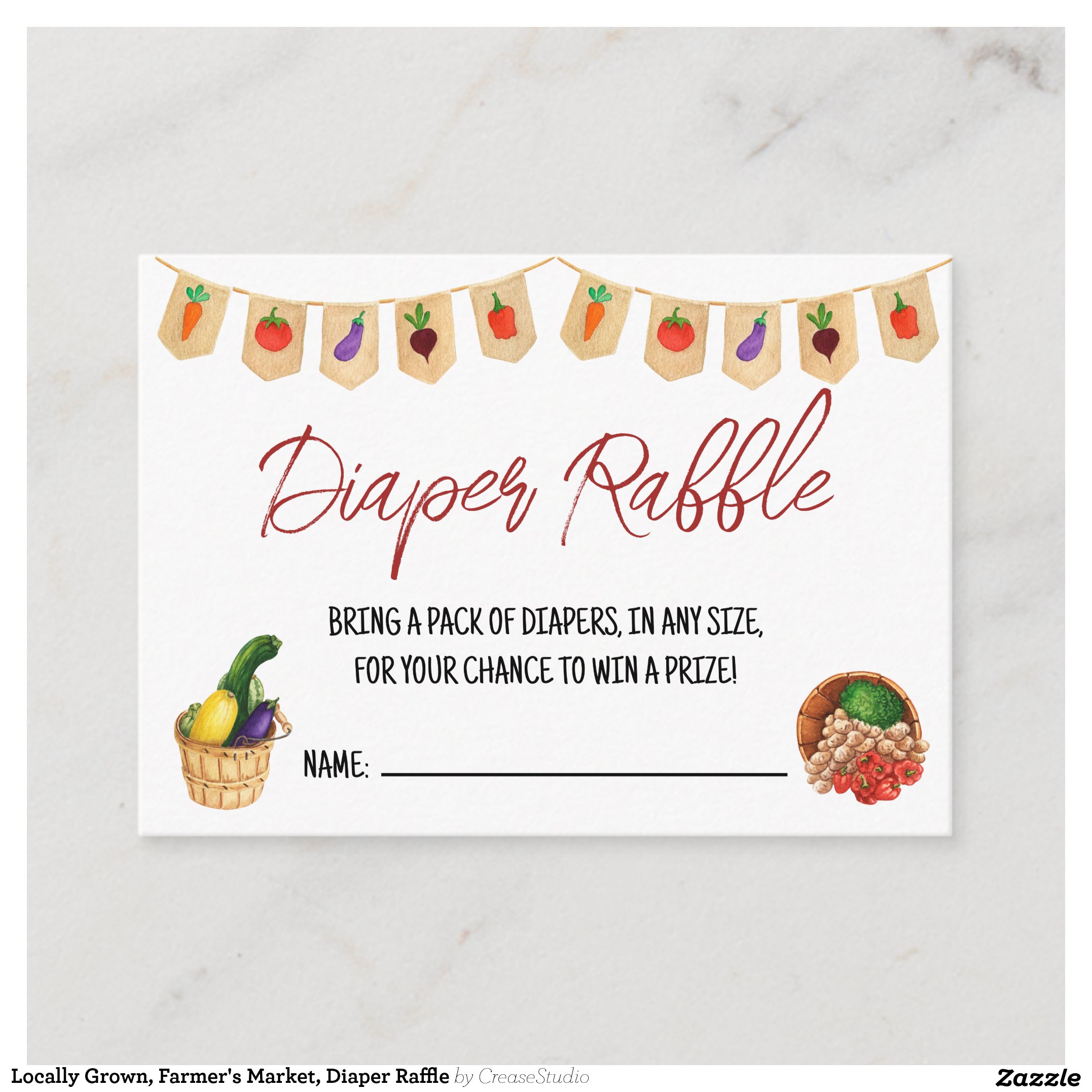 Locally Grown, Farmer's Market, Diaper Raffle Enclosure Card