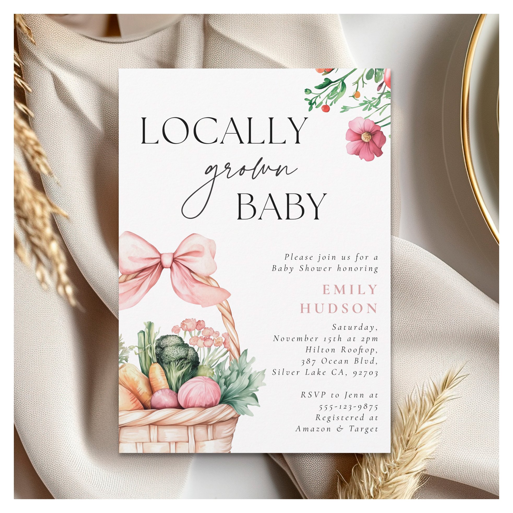 Locally Grown Farmers Market Girl Baby Shower Invitation