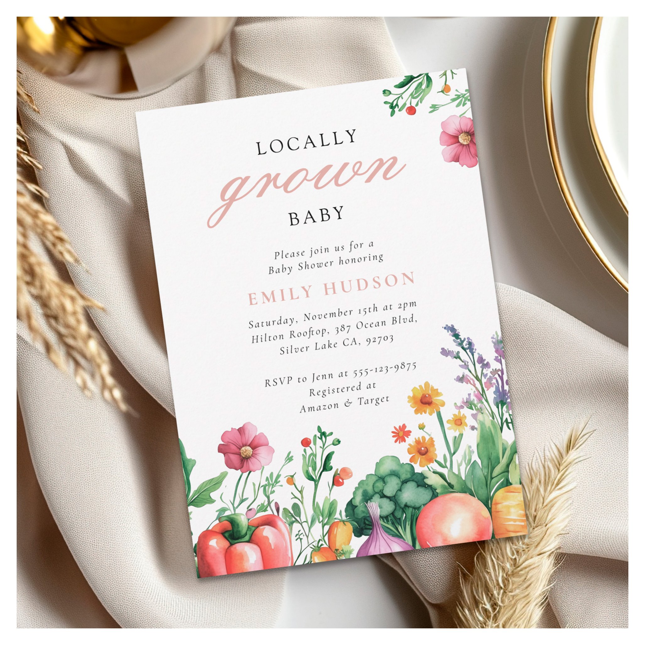 Locally Grown Farmers Market Girl Baby Shower Invitation