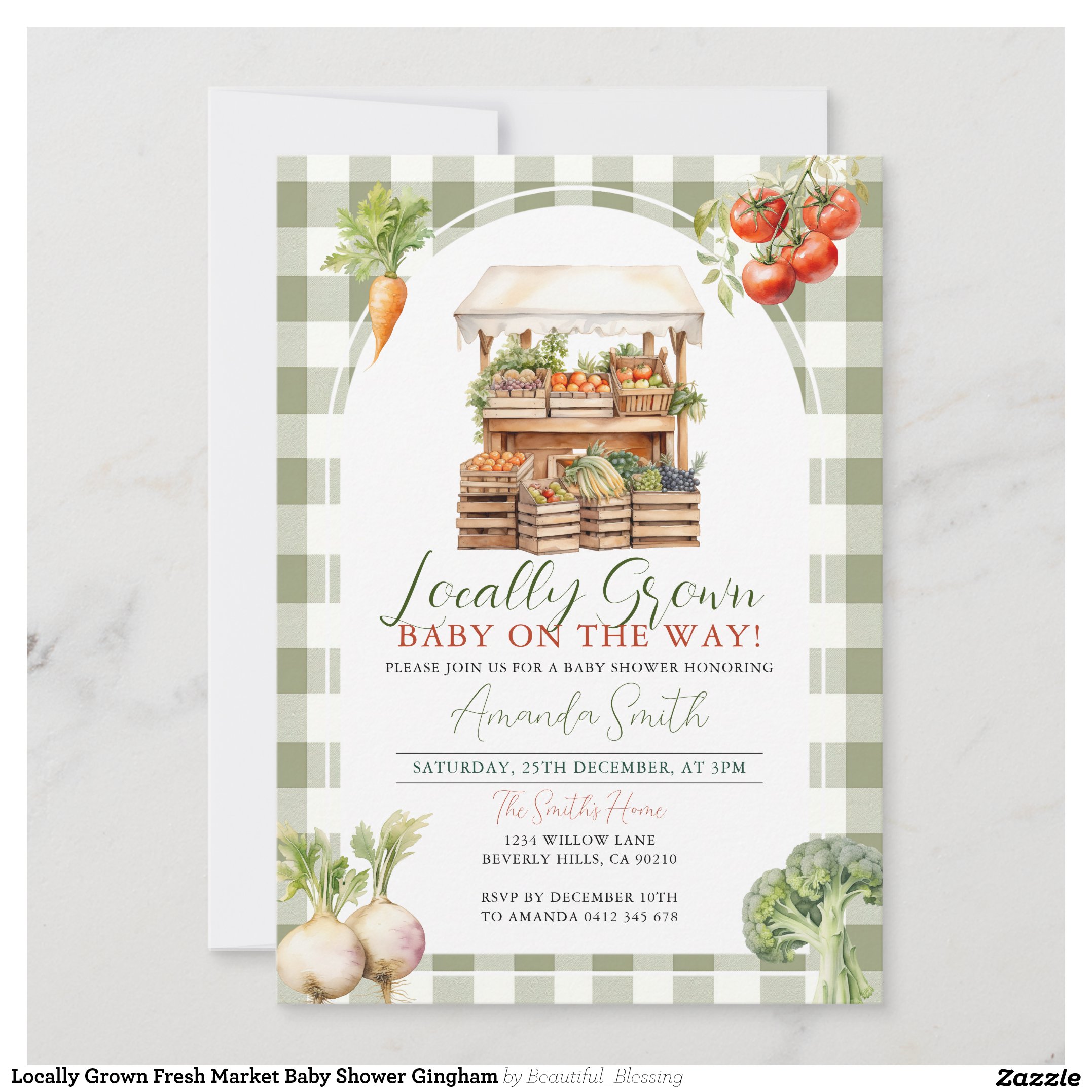 Locally Grown Fresh Market Baby Shower Gingham Invitation