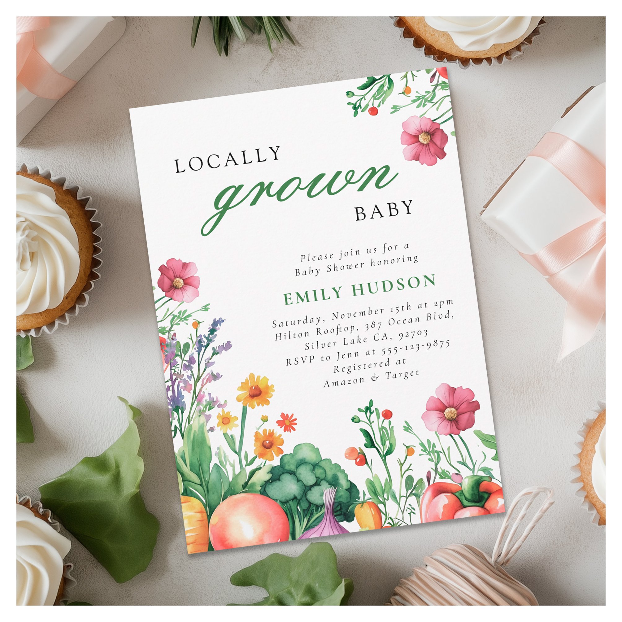 Locally Grown Girl Farmers Market Baby Shower Invitation