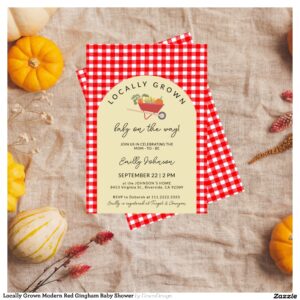 Locally Grown Modern Red Gingham Baby Shower Invitation
