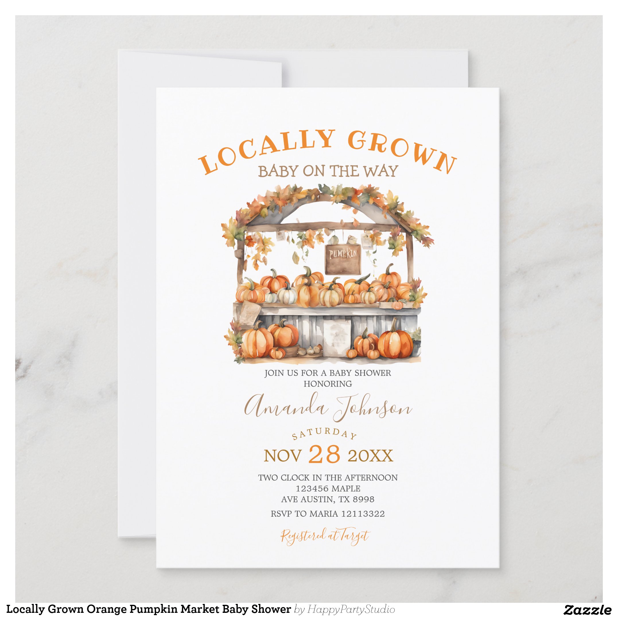 Locally Grown Orange Pumpkin Market Baby Shower Invitation
