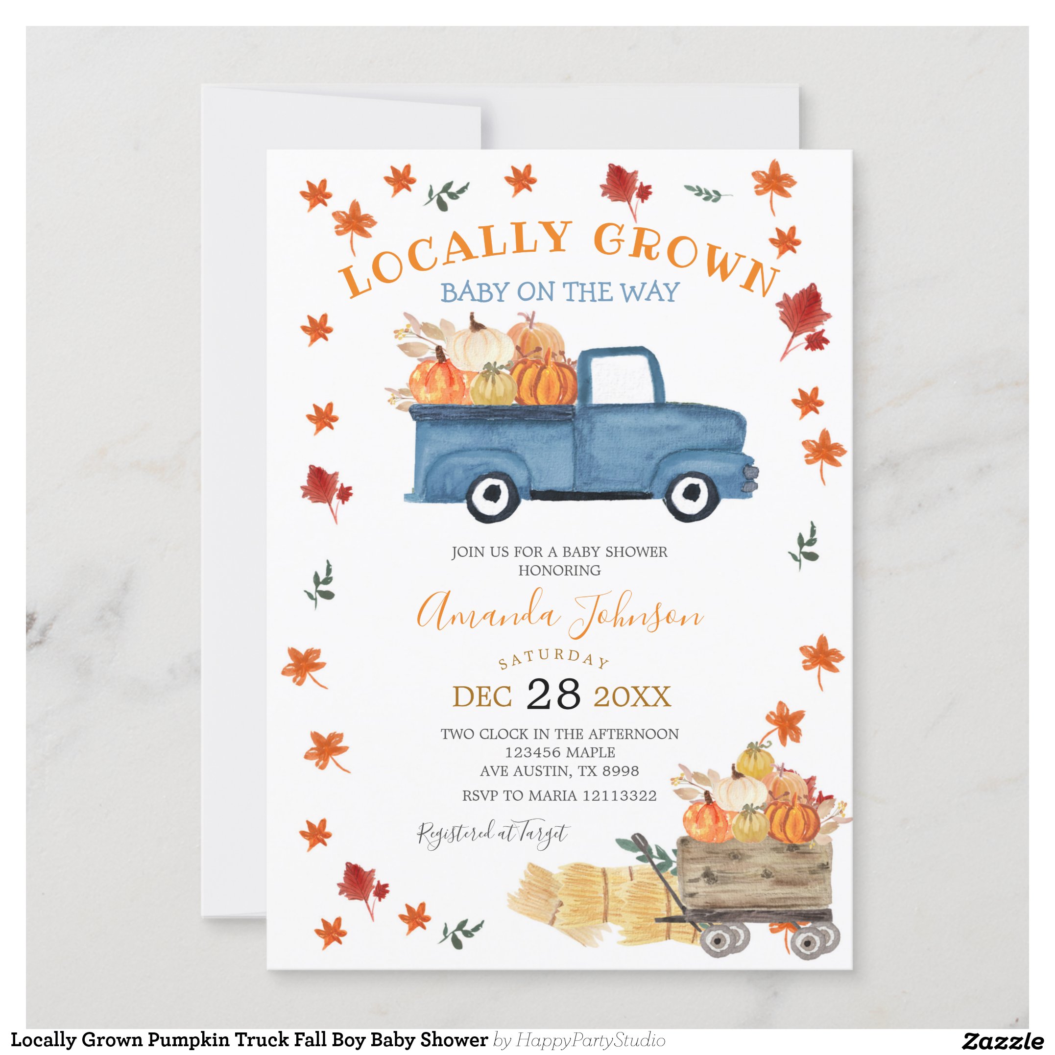 Locally Grown Pumpkin Truck Fall Boy Baby Shower Invitation