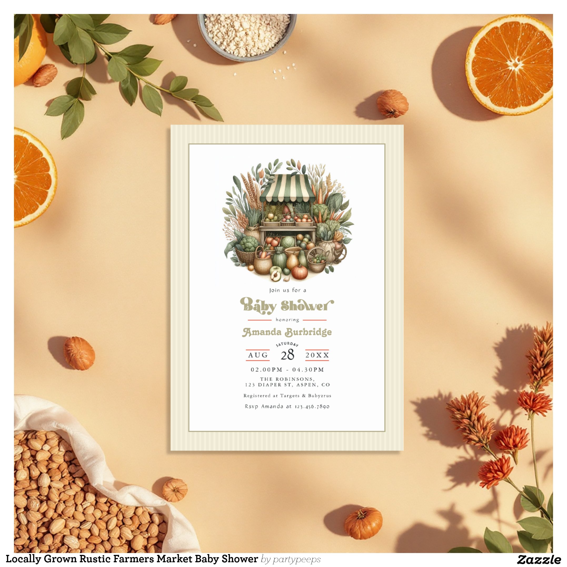 Locally Grown Rustic Farmers Market Baby Shower Invitation