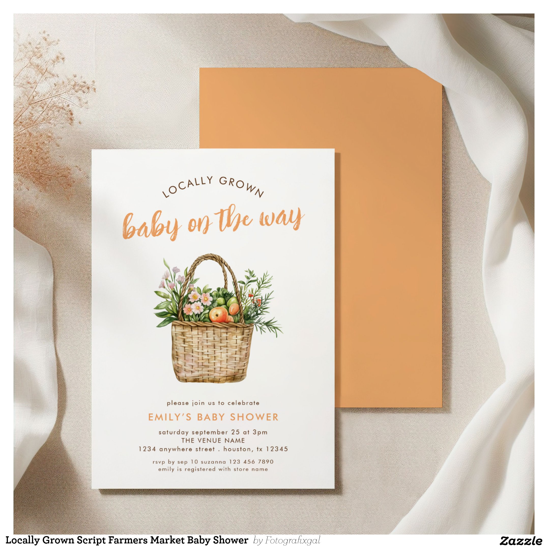 Locally Grown Script Farmers Market Baby Shower Invitation