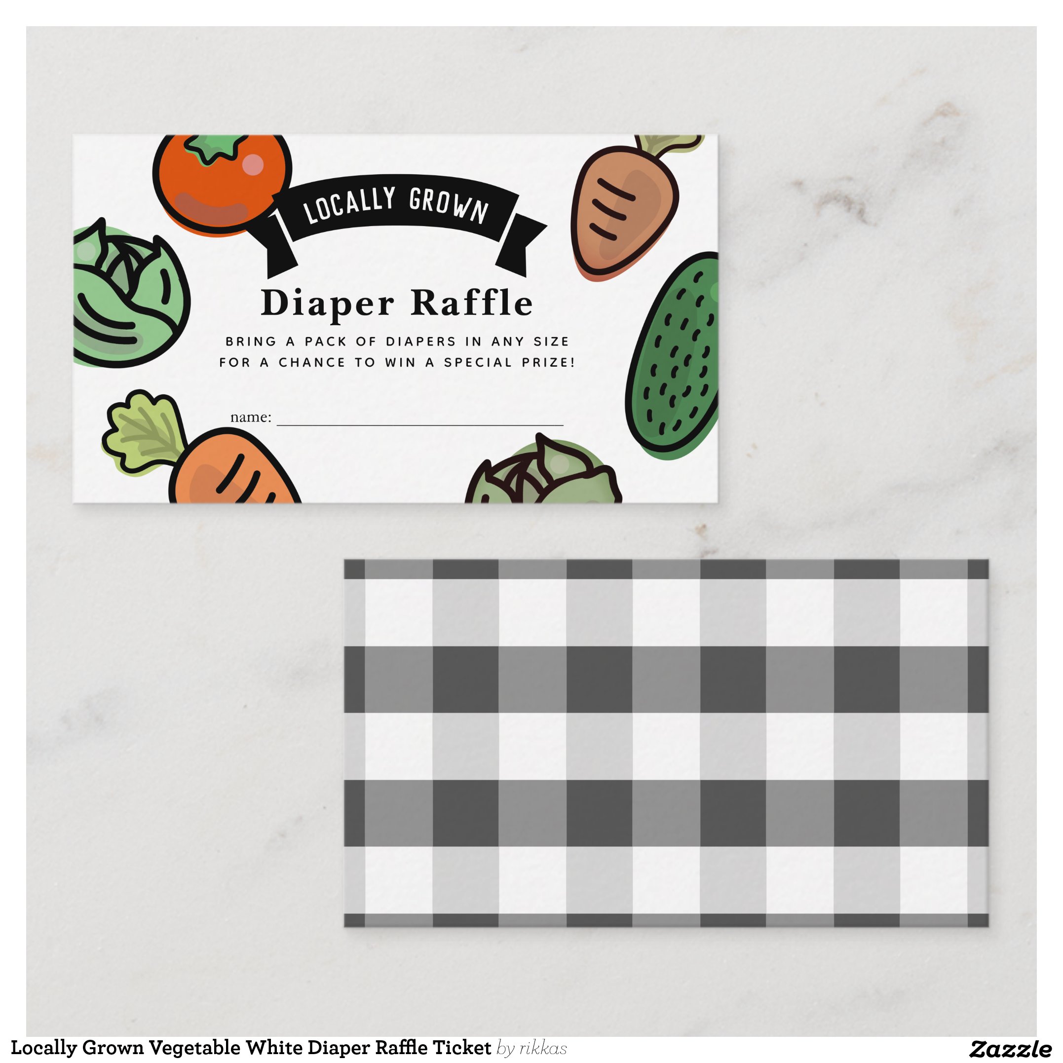 Locally Grown Vegetable White Diaper Raffle Ticket Enclosure Card