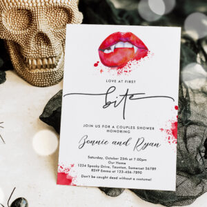 Love At First Bite Halloween Vampire Couple Shower Invitation