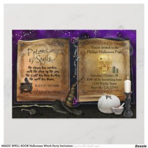 MAGIC SPELL BOOK Halloween Witch Party Invitation