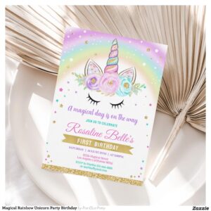 Magical Rainbow Unicorn Party Birthday Invitation