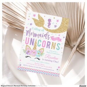 Magical Unicorn Mermaid Birthday Invitation