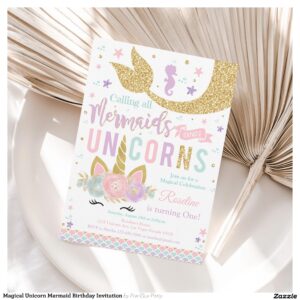 Magical Unicorn Mermaid Birthday Invitation