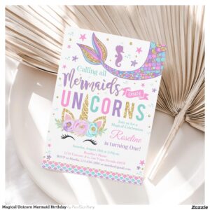 Magical Unicorn Mermaid Birthday Invitation