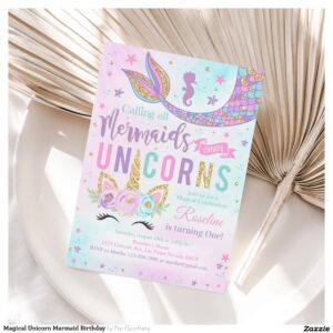 Magical Unicorn Mermaid Birthday Invitation
