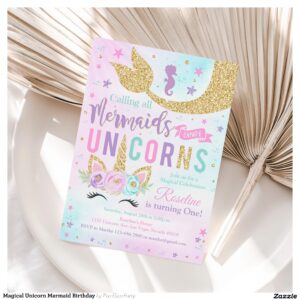 Magical Unicorn Mermaid Birthday Invitation
