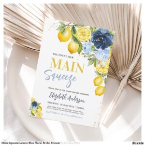 Main Squeeze Lemon Blue Floral Bridal Shower Invitation