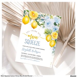 Main Squeeze Lemon Citrus Blue Bridal Shower Invitation