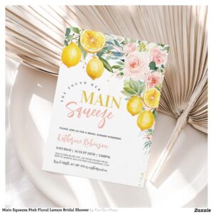 Main Squeeze Pink Floral Lemon Bridal Shower Invitation