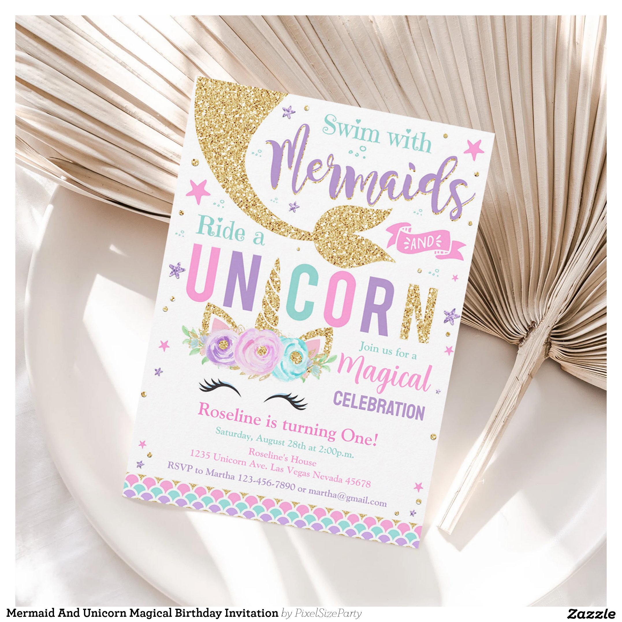 Mermaid And Unicorn Magical Birthday Invitation