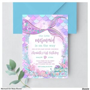 Mermaid Girl Baby Shower Invitation