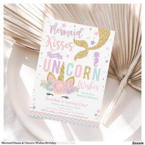 Mermaid kisses & Unicorn Wishes Birthday Invitation