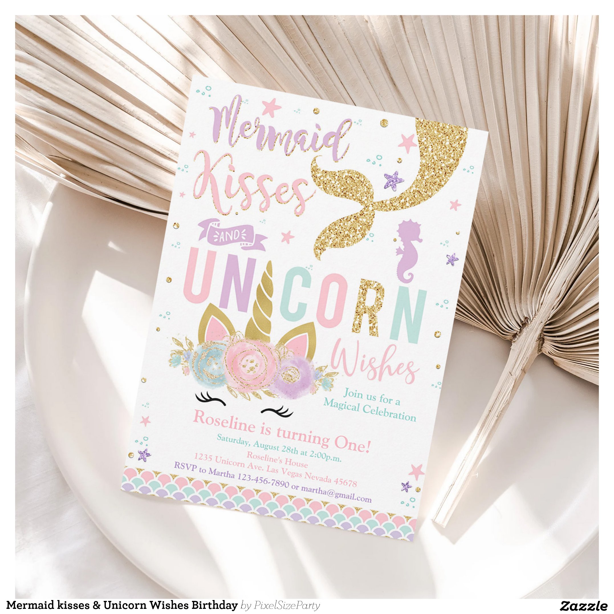 Mermaid kisses & Unicorn Wishes Birthday Invitation
