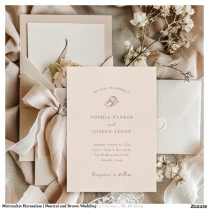 Minimalist Horseshoe Neutral and Brown Wedding Invitation