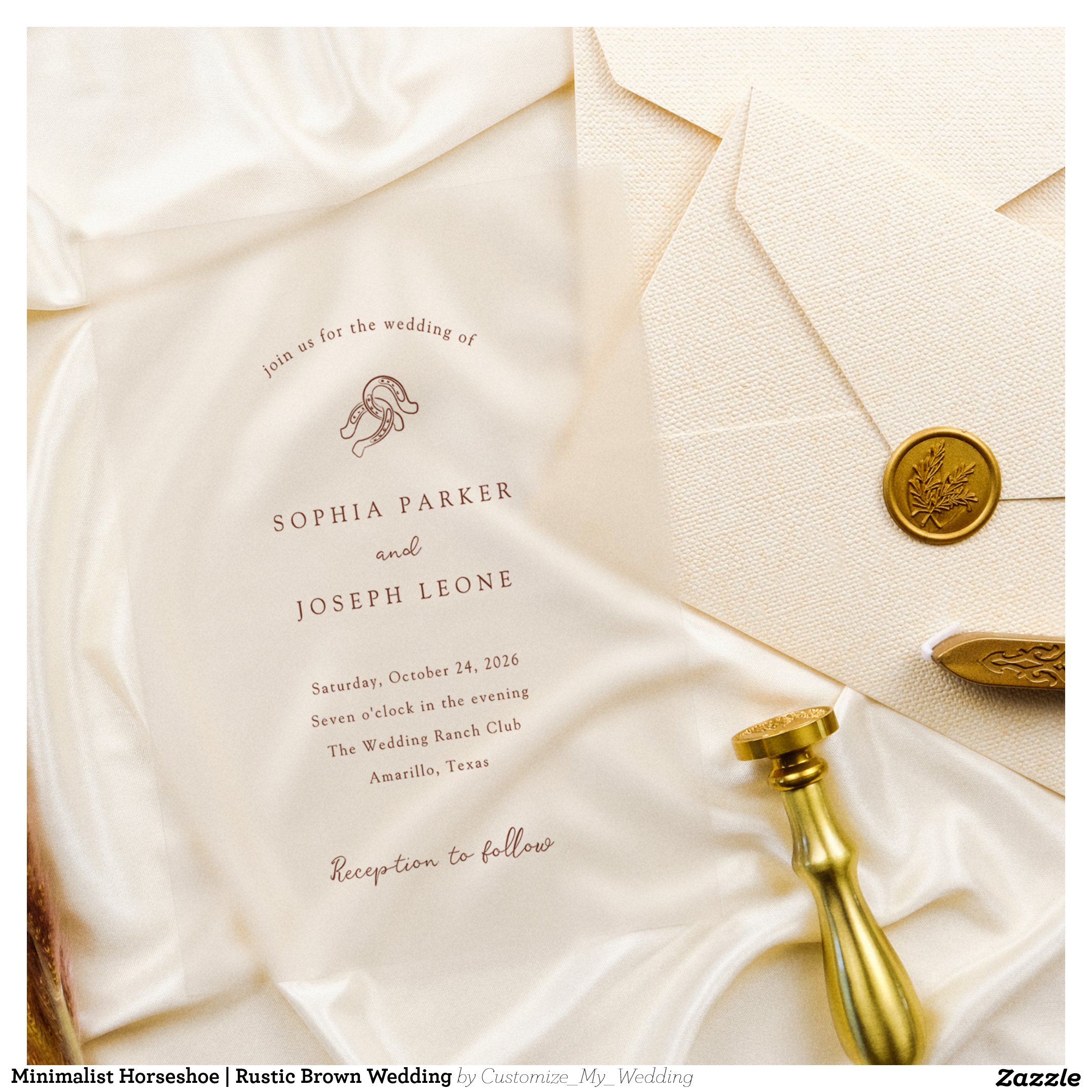 Minimalist Horseshoe Rustic Brown Wedding Acrylic Invitations