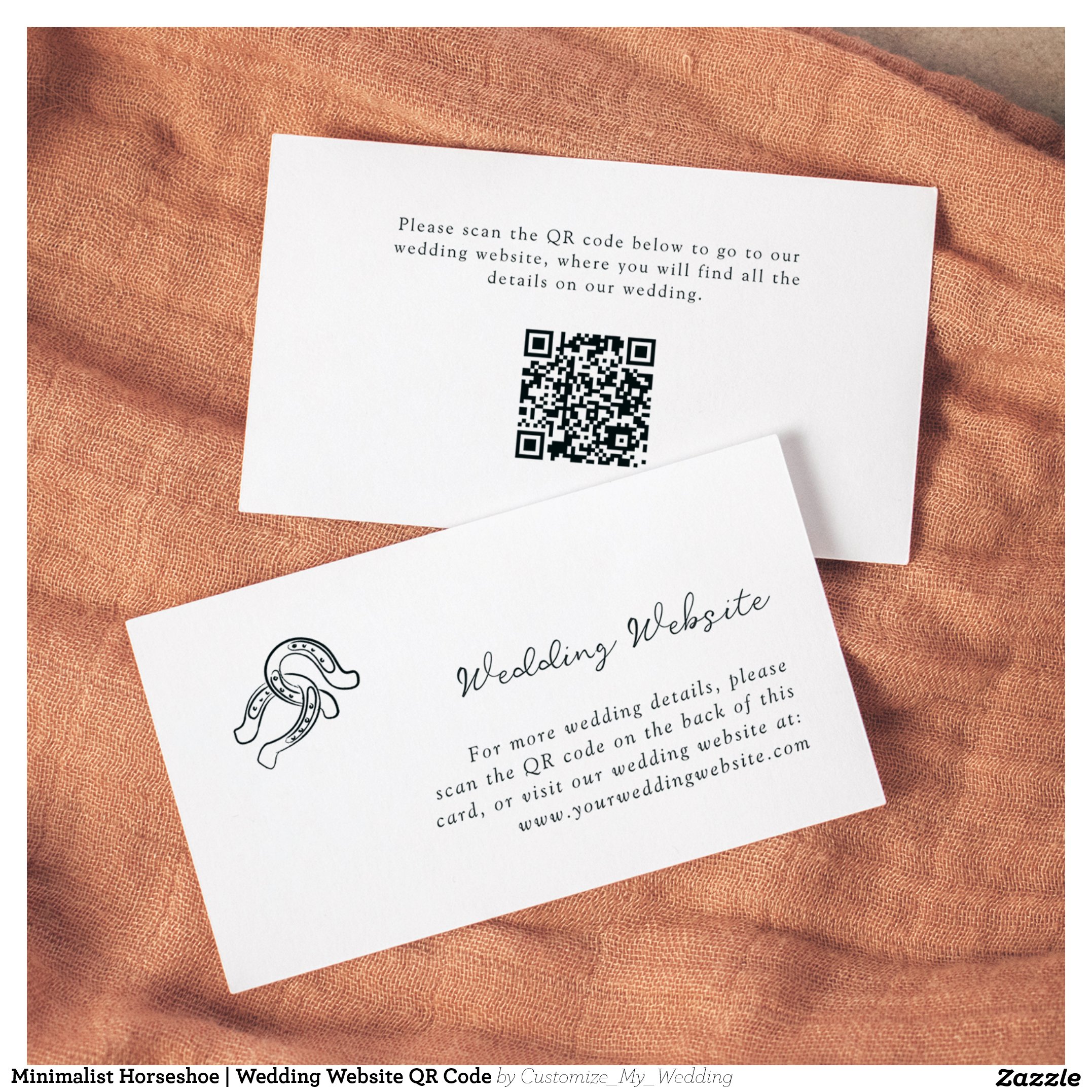 Minimalist Horseshoe Wedding Website QR Code Enclosure Card