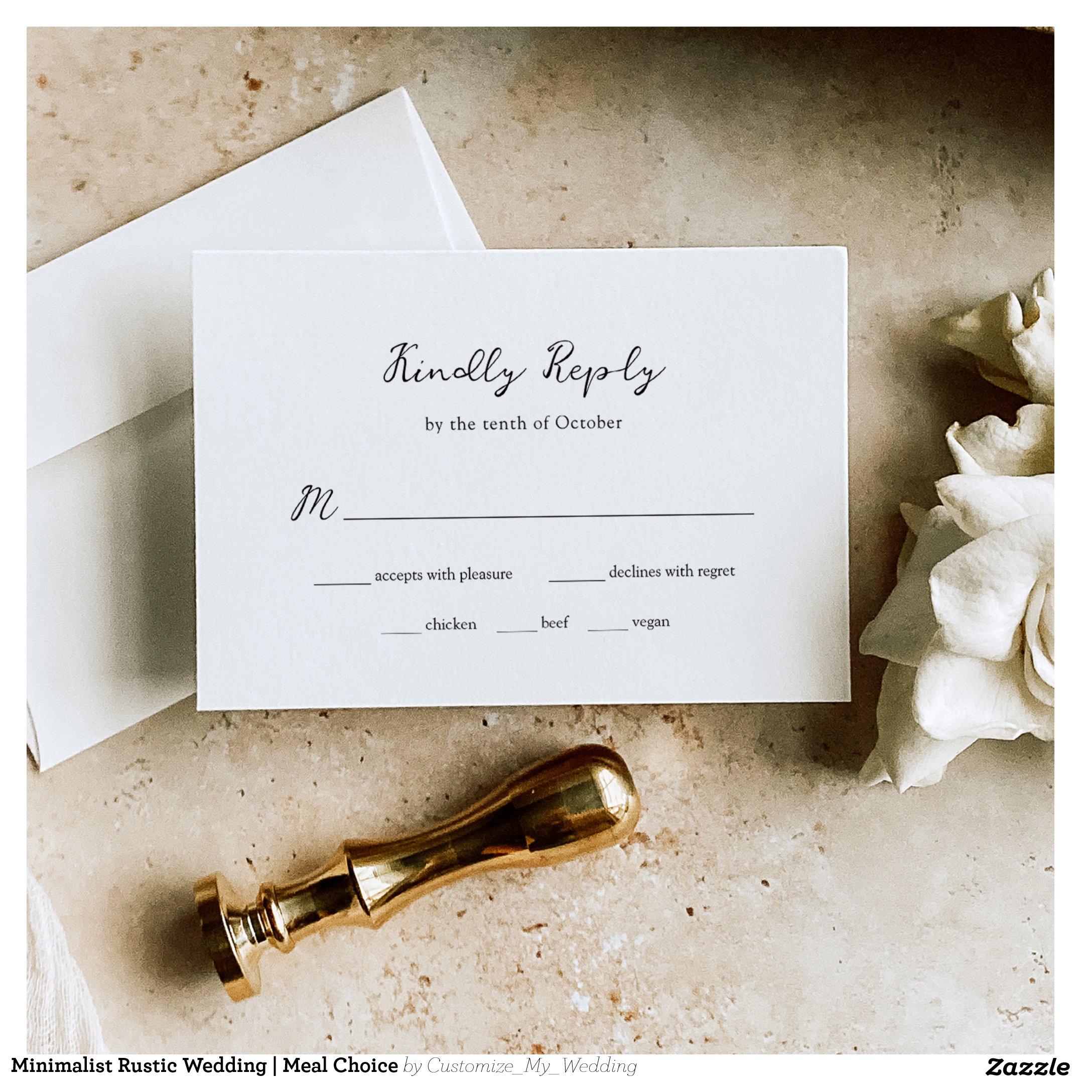 Minimalist Rustic Wedding Meal Choice RSVP Card