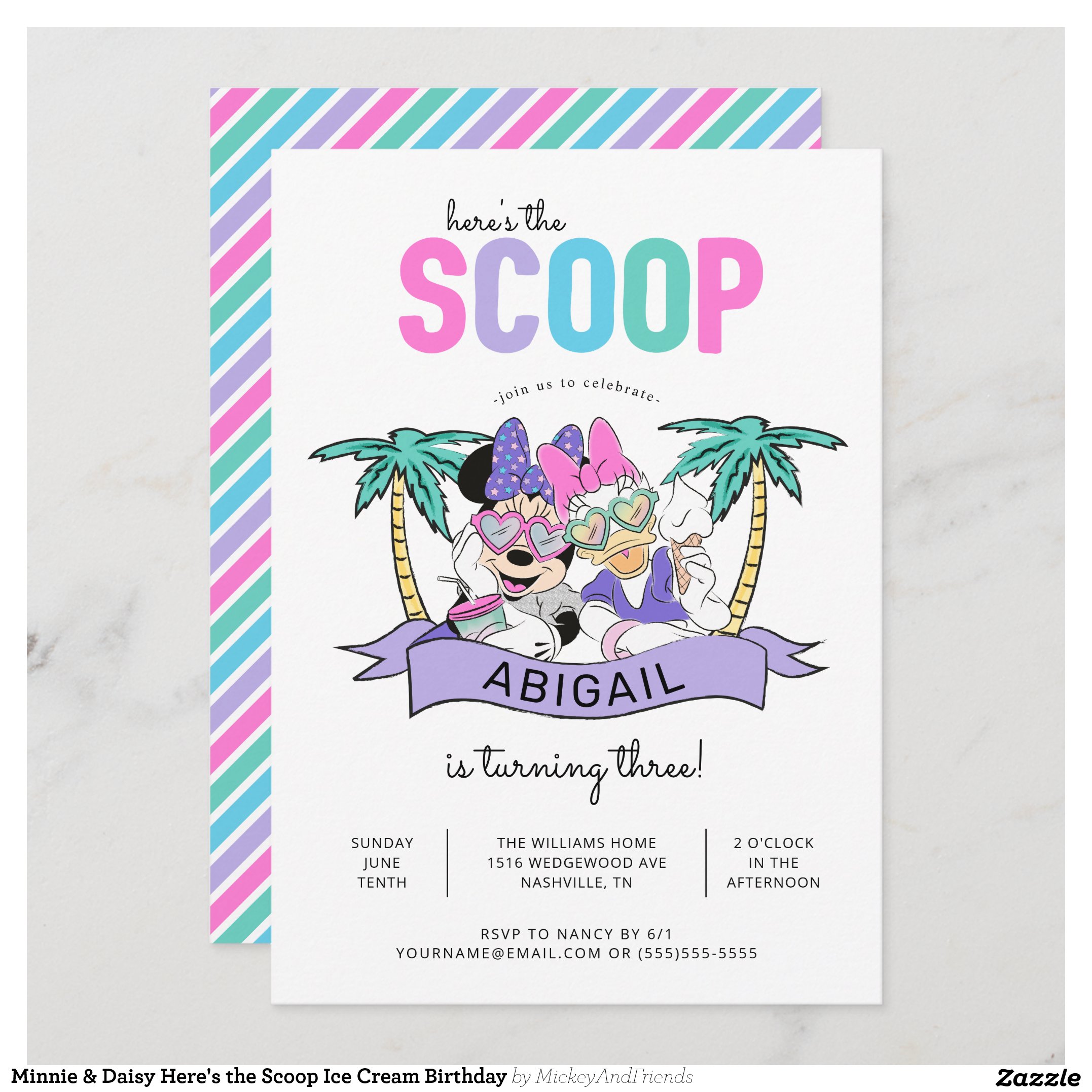 Minnie & Daisy Here's the Scoop Ice Cream Birthday Invitation