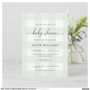 Mint Green Gingham Baby Shower Invitation