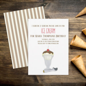 Modern Birthday Ice Cream Minimalist Simple Cute Invitation