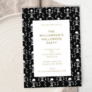 Modern Black Spooky Skeleton Halloween Party Invitation