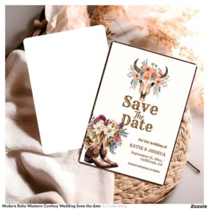 Modern Boho Western Cowboy Wedding Save the date Invitation